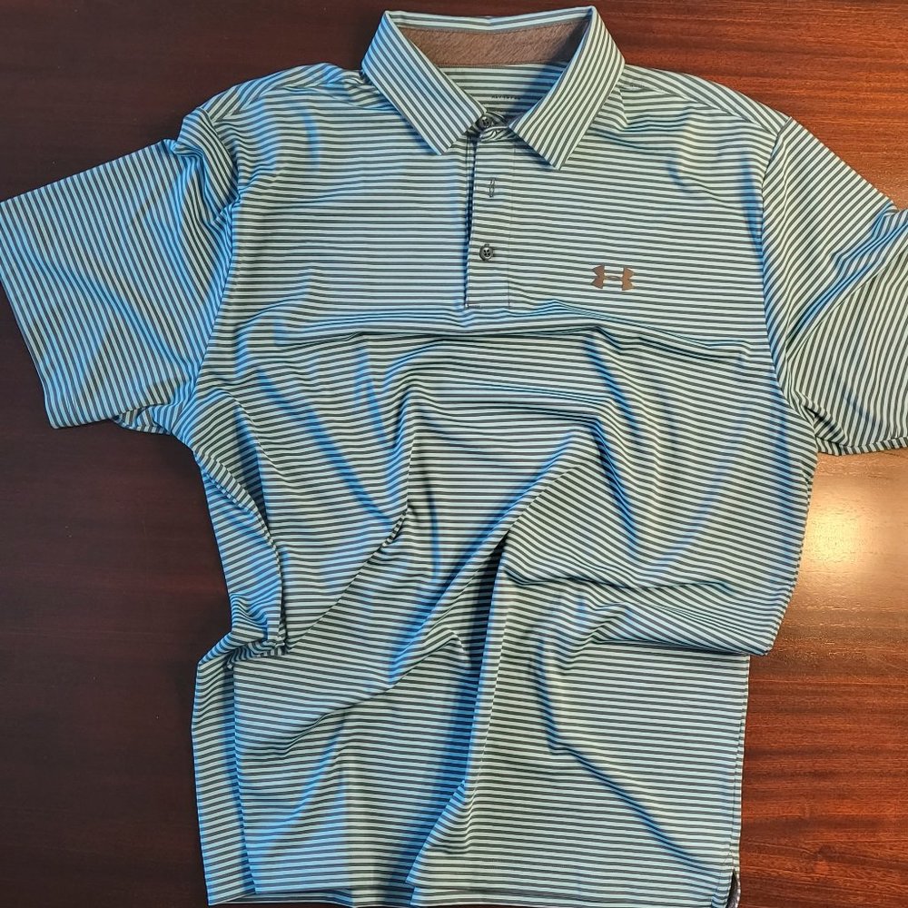 Under Armour Loose Fit Heatgear polo - size XL - gray & mint green stripe